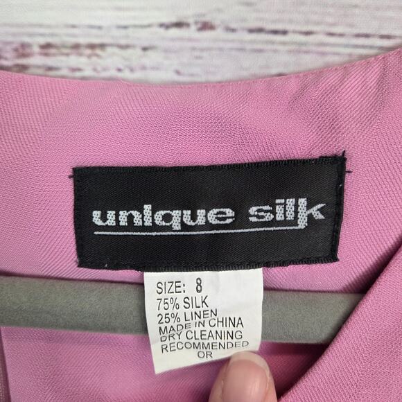 Vintage Silk Linen 8 Dress 10 Blazer Set Pink Pastel Embroidered Coquette Floral - Picture 5 of 16